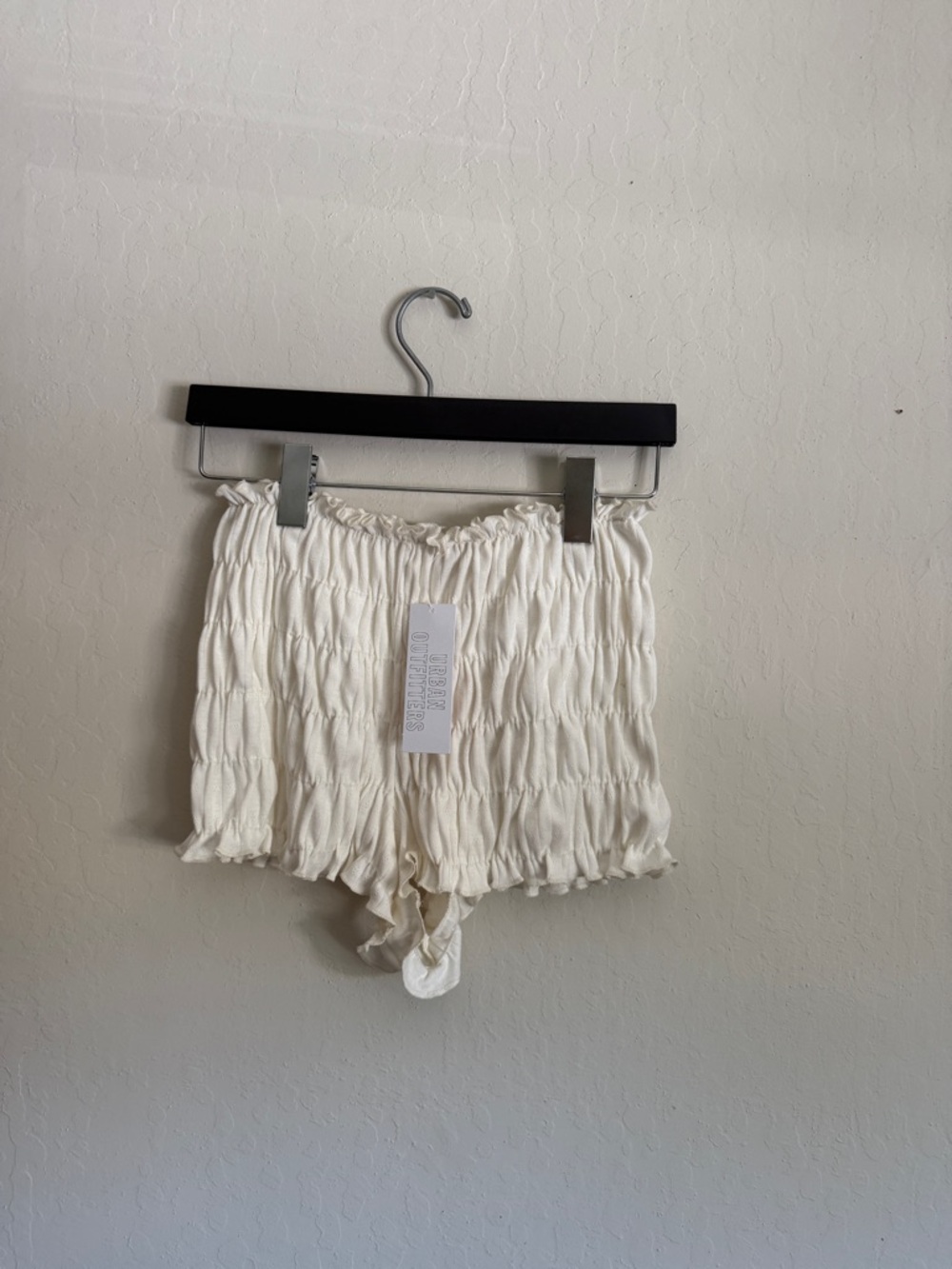 Urban Outfitters Cream Smocked High-Waist Micro Shorts